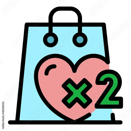 Double bonus purchase icon. Outline double bonus purchase vector icon color flat isolated