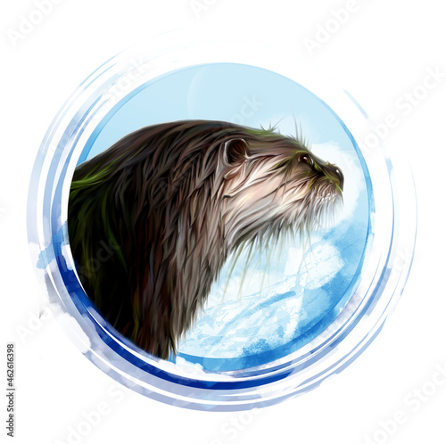 Photography Realistic drawing of an otter, just a head close up