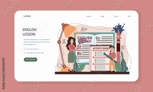 English class web banner or landing page. Study foreign languages in school