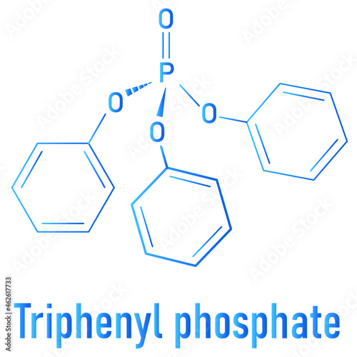 Triphenyl phosphate molecule. Used as flame retardant and plasticizer. Skeletal formula.
