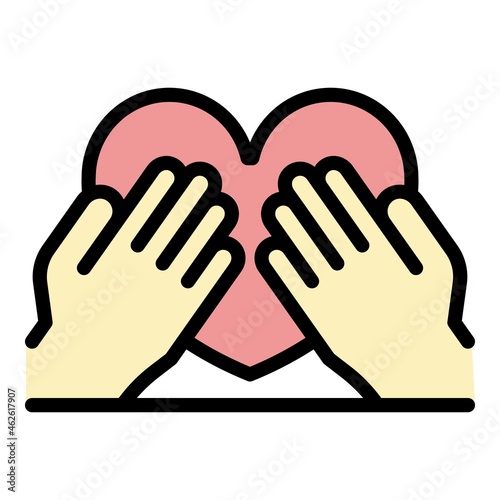 Hands keep heart icon. Outline hands keep heart vector icon color flat isolated