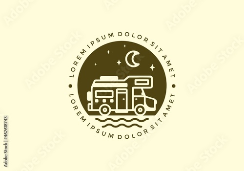 Line art illustration of campervan