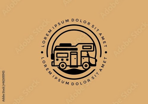 Line art illustration of campervan