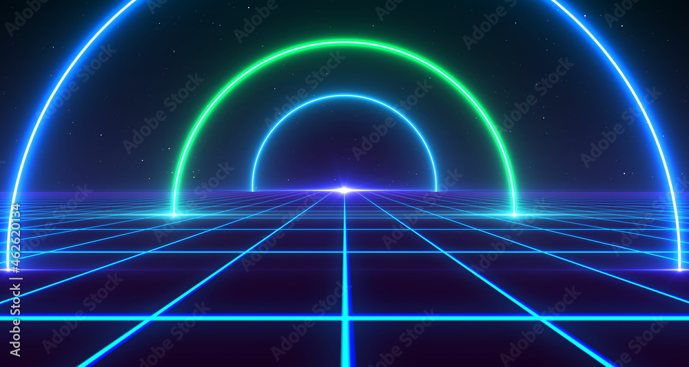 Retro Sci-Fi Background Futuristic landscape of the 80s. Digital Cyber Surface. Suitable for design in the style of the 1980s	

