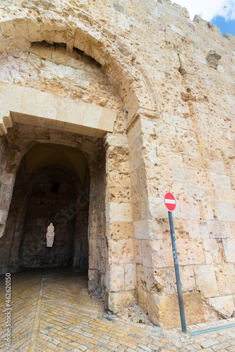jerusalem-israel. 13-10-2021. The famous Zion Gate  within the walls of the Old City in the Jewish Quarter of Jerusalem