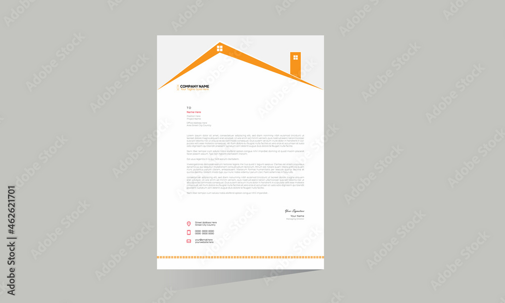 Orange colored stylish vector home letterhead design