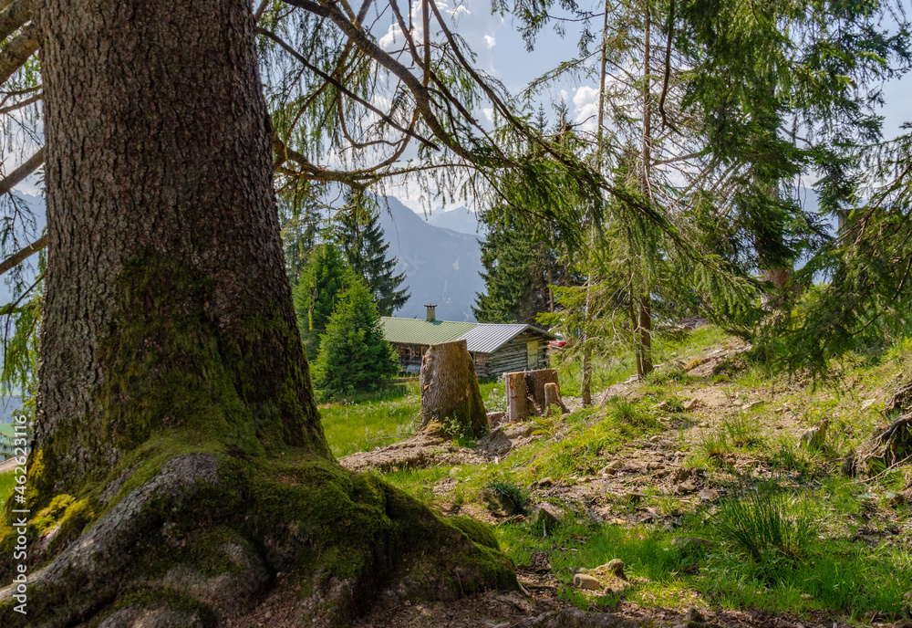 House on a mountain trail in the Bavarian Alps near Oberstdorf in Germany. House on a mountain trail in the Bavarian Alps near Oberstdorf in Germany.