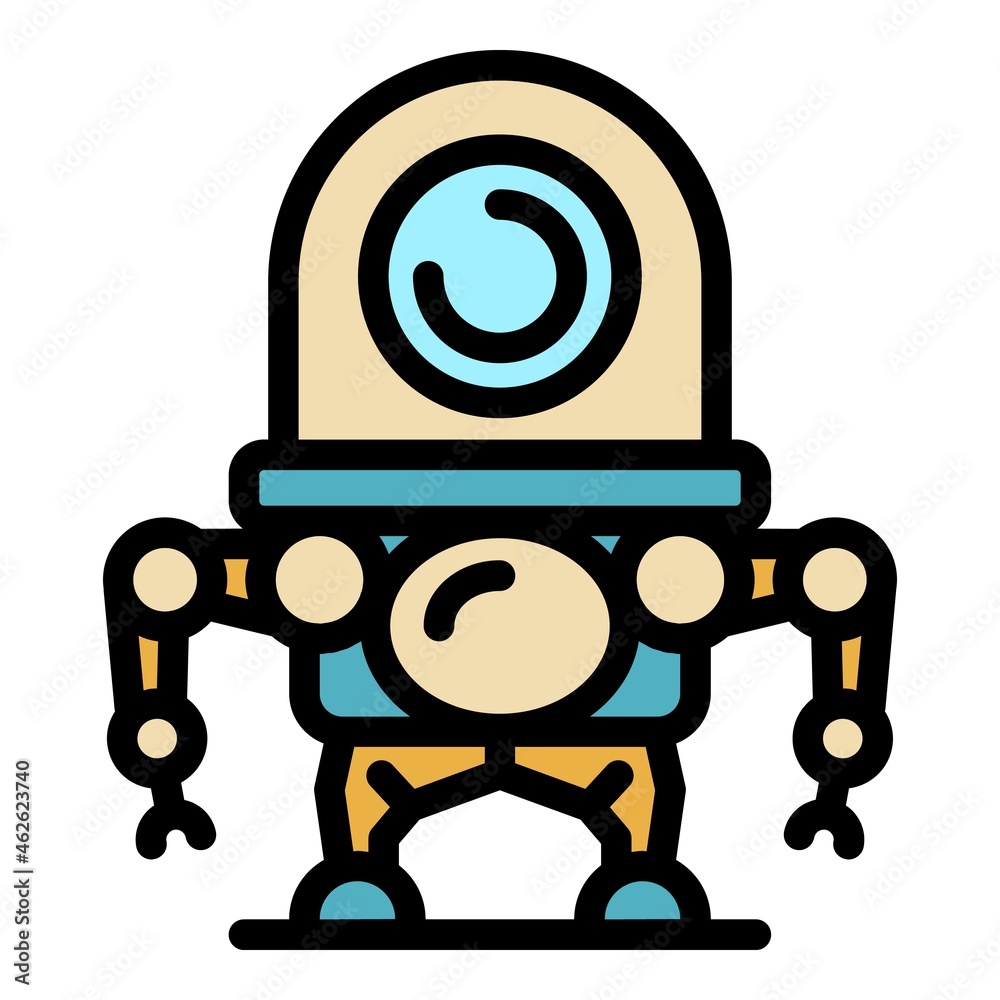 Alien robot icon. Outline alien robot vector icon color flat isolated