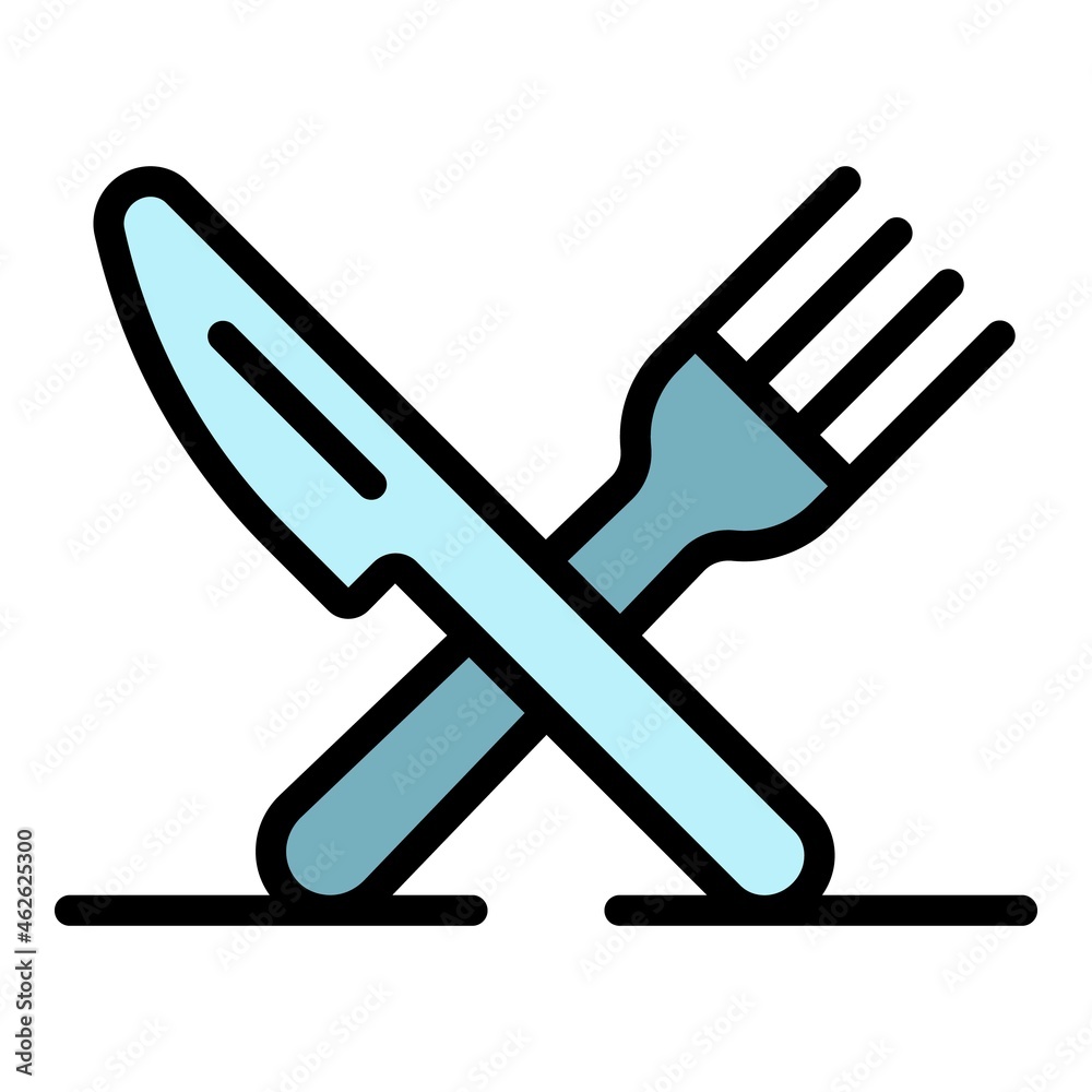 Crossed knife fork icon. Outline crossed knife fork vector icon color flat isolated Crossed knife fork icon. Outline crossed knife fork vector icon color flat isolated