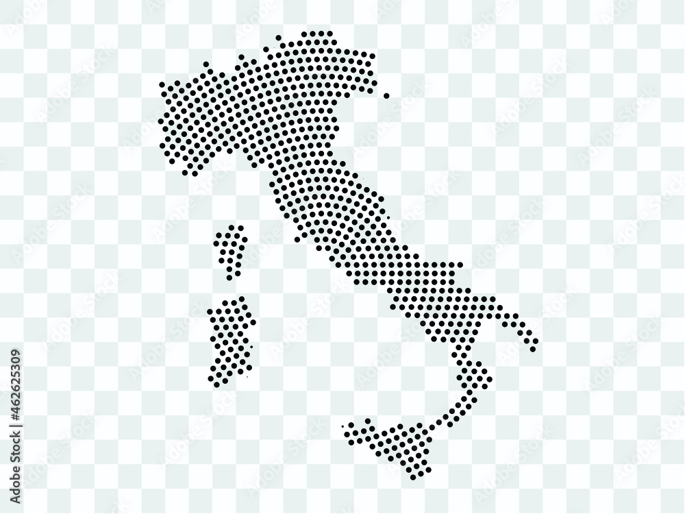 Fototapeta premium Abstract black map of Italy - planet dots planet, isolated on transparent background.Vector eps 10