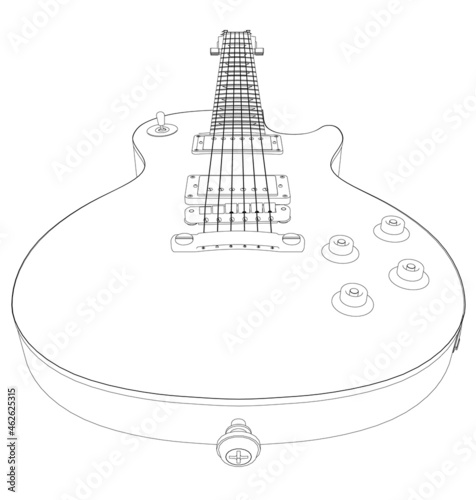 Electric guitar contour from black lines isolated on white background. Perspective view. Vector illustration