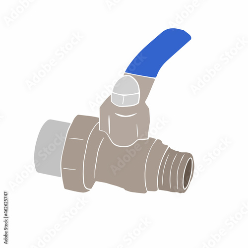 Closed watery tap used for blocking the water in the pipe on white background. Flat colorful vector illustration. View close up with space for text