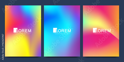 Trendy abstract colorful gradient art holographic templates in A4 size. Suitable for posts, banners design and layout design template for brochure. Vector fashion backgrounds. © BAIVECTOR