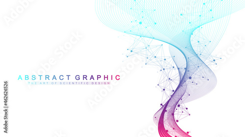 Digits abstract background with connected line and dots, wave flow. Digital neural networks. Network and connection background for your presentation. Graphic polygonal background. Vector illustration.