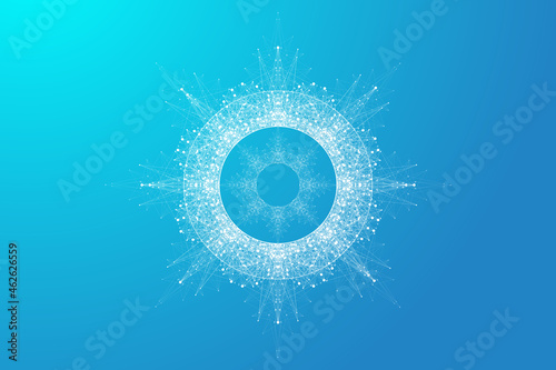 Expansion of life. Colorful explosion background with connected line and dots, wave flow. Visualization Quantum technology. Abstract graphic background explosion, motion burst, vector illustration