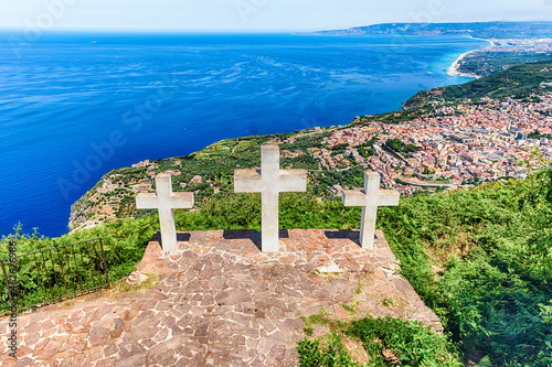 Three crosses on the top of Mount Sant'Elia, Palmi, Italy photo