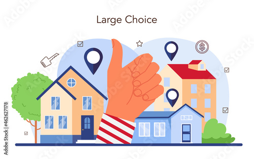 Real estate industry. Idea of wide selection of house for sale and rent.