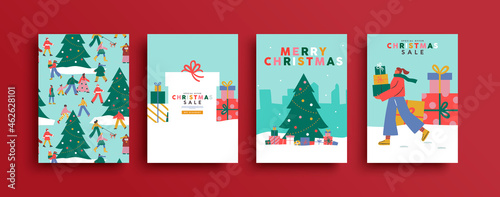 Christmas sale people crowd background card set