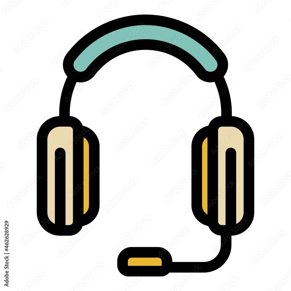 Headphones with microphone icon. Outline headphones with microphone vector icon color flat isolated Headphones with microphone icon. Outline headphones with microphone vector icon color flat isolated