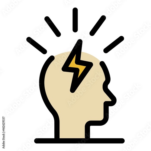 Lightning in the head icon. Outline lightning in the head vector icon color flat isolated
