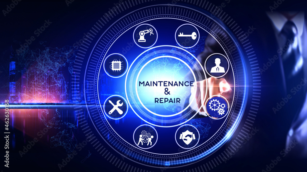 Maintenance and Repair Concept  Icon Rotating wheel Concept
Rotating wheel with icon surrounded by city and world map Center and spoke Concept