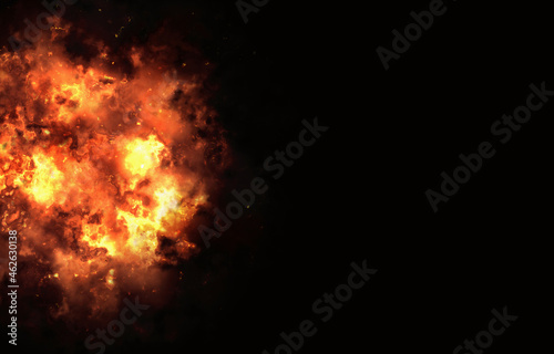 bright explosion flash on a black backgrounds. fire burst