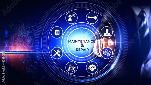 Maintenance and Repair Concept Icon Rotating wheel Concept Rotating wheel with icon surrounded by city and world map Center and spoke Concept