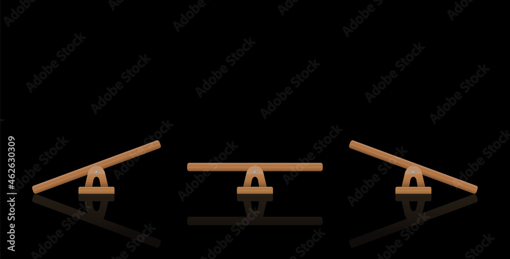 Seesaw balance. Teeter with equal and unequal weight, balanced and