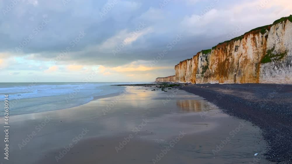 Beautiful beach of Veules les Roses in Normandy, France, at sunset time Beautiful beach of Veules les Roses in Normandy, France, at sunset time