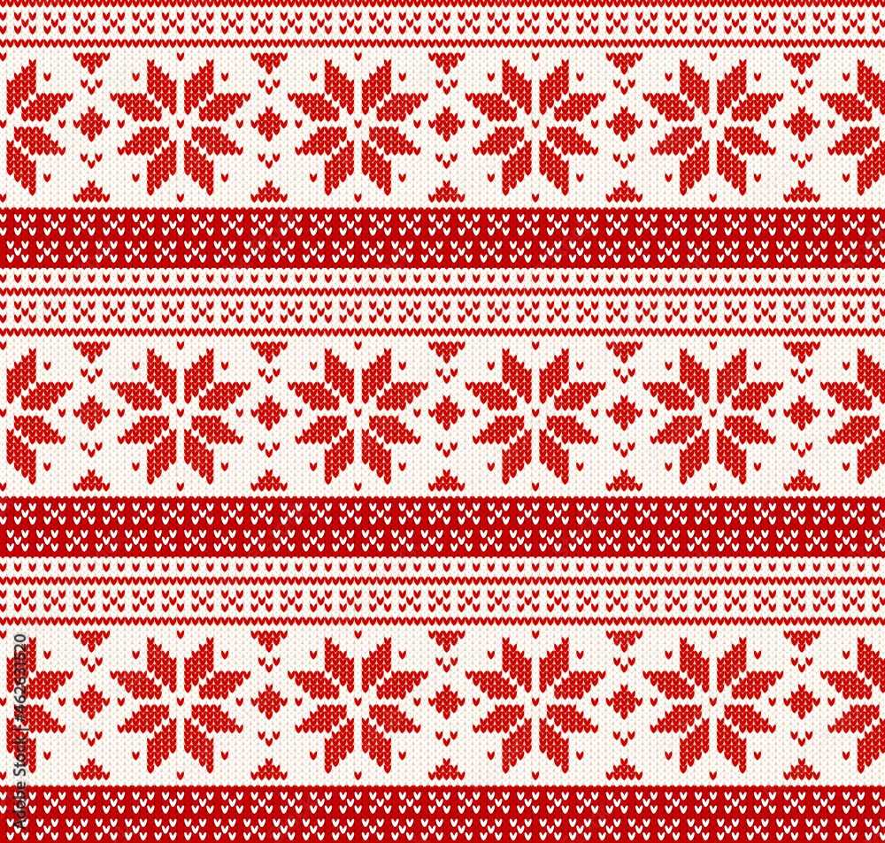 Christmas sweater pattern design. Seamless knitted Christmas background. Scandinavian sweater  vector illustration.