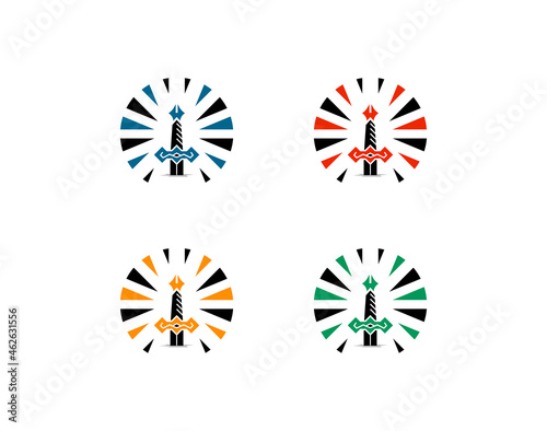 set of shapes and icons, Sword logo design with color variations
