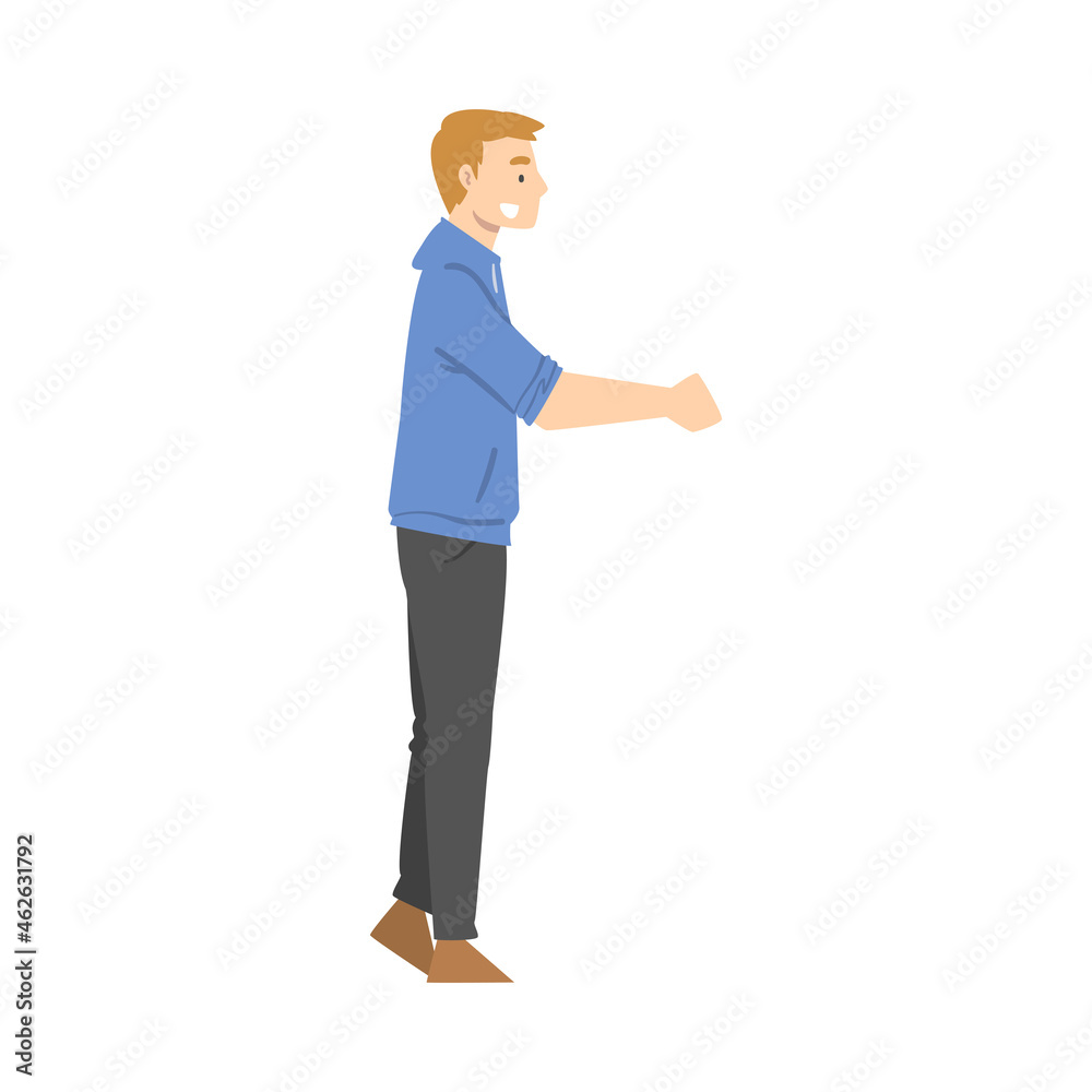 Smiling Man Shaking Hand as Brief Greeting or Parting Tradition Vector Illustration