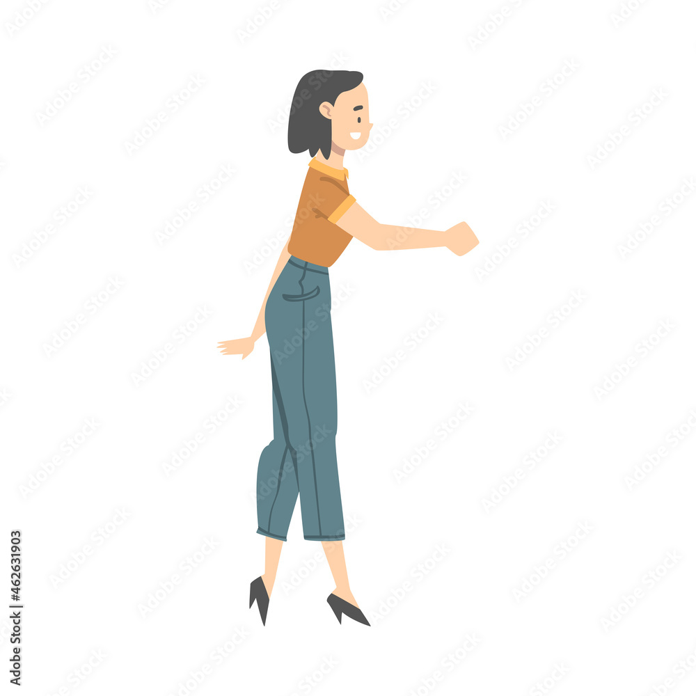 Smiling Woman Shaking Hand as Brief Greeting or Parting Tradition Vector Illustration Smiling Woman Shaking Hand as Brief Greeting or Parting Tradition Vector Illustration