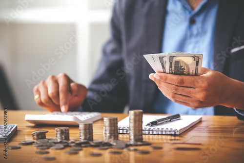 money saving business On a table with sunlight. Money Saving Ideas for Financial Accounting