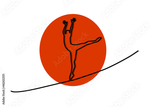 human balancing on a tightrope. Logo and background design for dance, wellness, healty , activity, ballerina