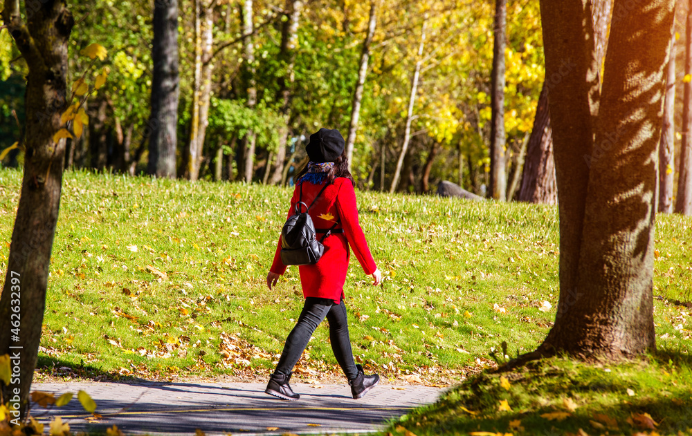 Obraz premium Girl walks in the city autumn Park 