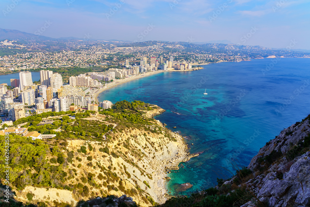 Aerial view of the bay of the city of Calpe Alicante from the rock.
