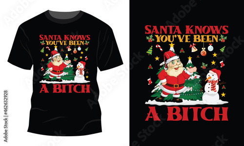 Santa Knows You've Been a Bitch Offensive Funny T-Shirt