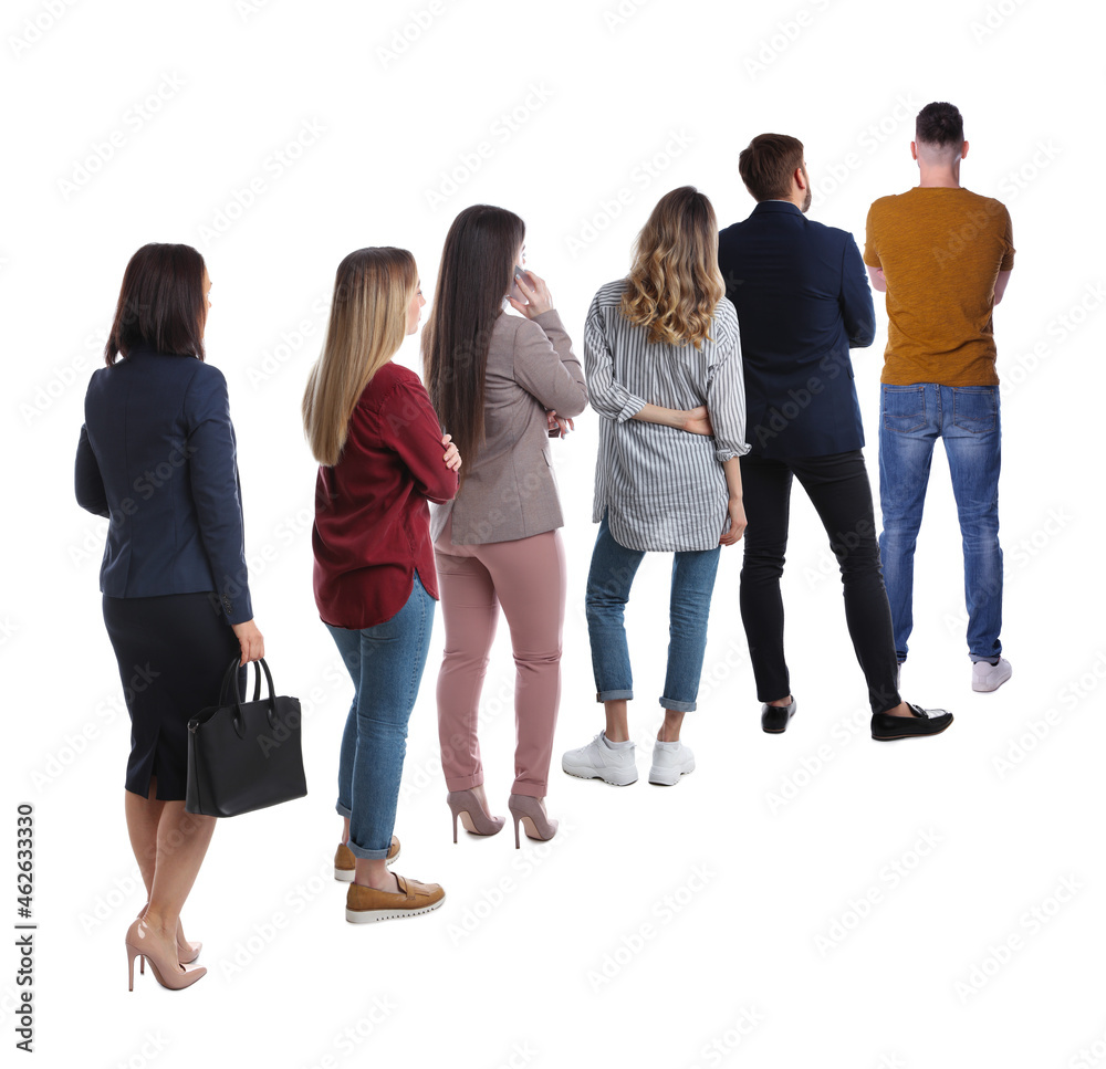 Obraz premium People waiting in queue on white background