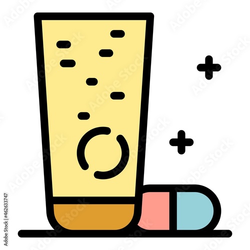 Shampoo and pill icon. Outline shampoo and pill vector icon color flat isolated