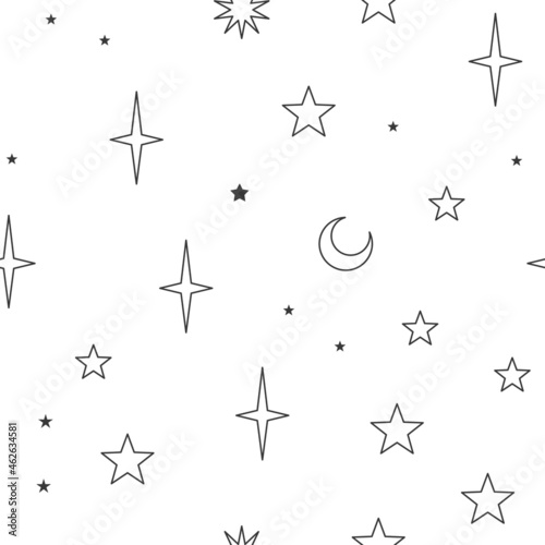 Stars seamless pattern with sun, moon. Mystical esoteric background for astrology design. Cosmos and space texture background.