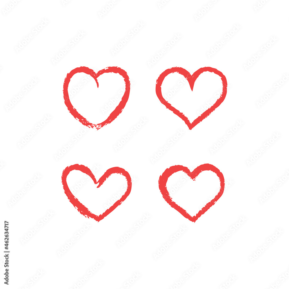 Hand drawn hearts. Set of heart grungy heart illustrations. Valentine's day love symbol design. Sketchy shape.