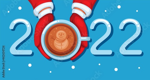 2022 Coffee late art christmas and new year greeting with snowman symbol cartoon illustration vector