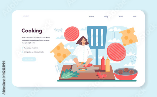 Fast food, burger house web banner or landing page. Chef