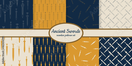 Collection of seamless patterns with ancient swords designed for web, fabric, paper and all prints 