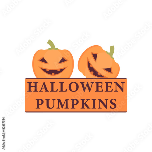 Halloween pumpkins with scary laughing face. Vector clipart on a white background. 