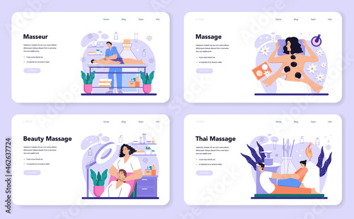 Masseur web banner or landing page set. Spa procedure in beauty