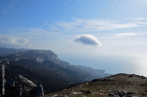Crimean mountains. Mountain landscape. Mountains and sky in the Crimea.