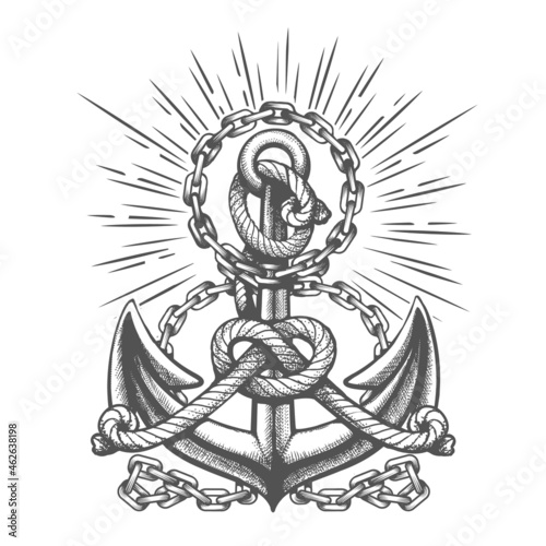Vintage Anchor in Ropes and Chains Tattoo