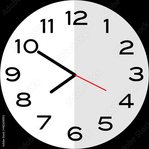 10 minutes to 8 o'clock analog clock icon